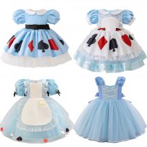 Girls Alice Maid Costume Wonderland Alice Lolita Snow White Sleeping Beauty Princess Dress Halloween Party Dresses Birthday Gown