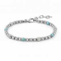 Runda Men's Stainless Steel Bracelet with Turquoises Natural Stone 3mm Adjustable Size 22cm Handmade Charm Bead Bracelet for Men
