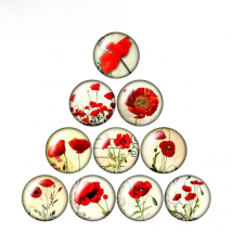 Beauty Colorful flower patterns poppy 10pcs 12mm/18mm/20mm/25mm/30mm Round photo glass cabochon demo flat back Making findings