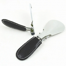 Easy Carry Black Folding Shoehorn Metal Durable With Stainless Steel Faux Leather Portable Fashion Mini Shoe Horns Accessories