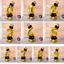 Chrome Gold Black 32inch Number Foil Column Balloons Happy Birthday Party Decorations Kids Boy Girl 1 2 3 4 5 6 7 8 9 Year Old