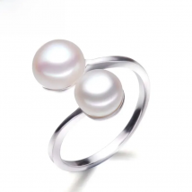 YouNoble Natural Cultured Sterling Silver Pearl Ring Women,White Double Adjustable Ring With Pearl Wife Mother Birthday Gift