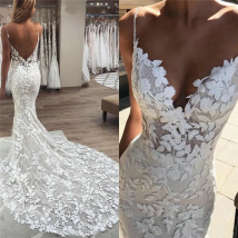 Customized Boho Lace Appliques Wedding Dress Mermaid Bridal Dresses 2026 Spaghetti Straps Backless Bridal Gowns Vestido De Noiva