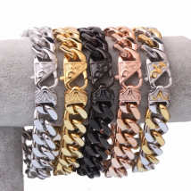 Granny Chic High Quality Jewelry Men Silver Rose Gold Black Color Cuban Link Chain Stainless Steel Bracelet for Bangle Accessory