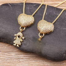 Nidin New Design 9 Styles Luxury Copper Zircon Boy Girl Heart Pendant Zircon Necklaces Chain Jewelry Charm Mother's Day Gift