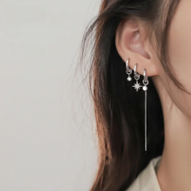 CIAXY Silver Color Tassel Ball Star Earrings for Women Elegant Asymmetric Fashion Hoop Earrings Luxury Indian Jewelry Party Gift