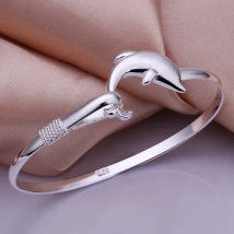 925Silver color exquisite luxury gorgeous fashion Dolphins bracelet charm jewelry women lady birthday gift B178