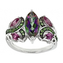 Dazzling  Fire Opal Mystic Topaz Amethyst Ring Wedding Engagement Jewelry