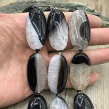 20x40mm Large Oval Shape Natural Black And White Agates Quartz Slice Pendant Beads For DIY Jewelry Making 9PCS/LOT MY221202