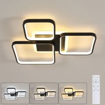 Lámpara de techo moderna LED, accesorios de lámparas de techo regulables LED cuadrados negros con lámpara de control remoto - 45W