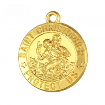 My shape St Saint Christopher Protect Us Medal Necklace Pendant Catholic Protection Religious Gold Color Charm Wholesale 20pcs