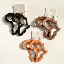 VOIKUKKA Jewelry Natural Wooden Laser Cutting African Map Outline Drop Women Pendant Earrings For Gifts Accessories Wholesale