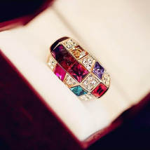 Classic Colorful Austrian Crystal Big Rings For Women Gold Color Vintage Wedding Rings Fashion Jewelry Love Gift