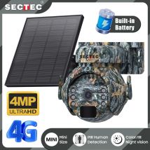 SECTEC 4MP Telecamera solare 4G SIM con pannello solare Telecamera di sorveglianza wireless WiFi Visione notturna PIR Rilevamento umano IP65