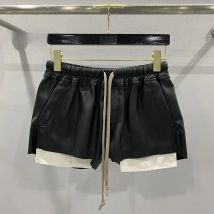 Women's Fashion Basic PU Leather Four Corner Pockets Comfortable Shorts New Versatile Black Short Pants