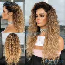 13x4 Aschblonde tiefe lockige Echthaarperücken Ombre Honigblonde Lace-Front-Perücke vorgezupfte transparente 13x6 HD Lace Frontal-Perücke