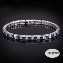 Pera Classic Women Jewelry Austrian Crystal Dark Blue CZ Big Square Silver Color Hand Bracelets Bangles for Christmas Gift B026