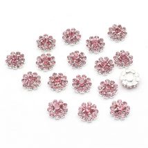 10PCS Silver Chic Shiny 10mm Pink Crystal Button For Wedding Invitation Rhinestone Buttons For Craft Garment Scrapbooking