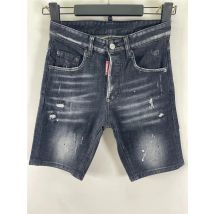 2025 Summer D2 Jeans Water Washed Worn Hole Patch Black Slim Fit Micro Elastic Denim Shorts for Men