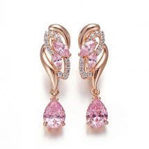Hanreshe Drop Earrings Quality Cubic Zirconia Rose Gold Color Pink Crystal Earring Fashion Jewelry Party Accessories Woman Gift