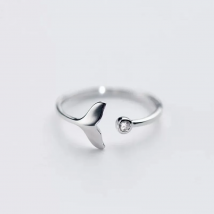 New Arrival Personality Beautiful 925 Sterling Silver Jewelry Fishtail Fish Wave Crystal Opening Rings  R074