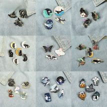 3-6pcs/set Gothic Space Punk Enamel Pin Custom Witch Cat Raven Moth Brooch Lapel Pin Badge Halloween Jewelry amazing price