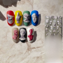 1Sheet 5D Realistic Thin Retro Incomplete Plaster Statue Figures Adhesive Nail Art Stickers Decals Manicure Charms Accessories