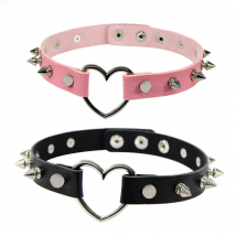 New Spike Rivet Gothic Pink Black Punk Rock Sexy Gothic Collar Chokers Women Men Steampunk Leather Heart Punk Choker Necklace