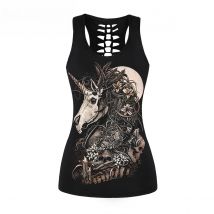 [You're My Secret] Unicorn Skeleton Hollow Tank Top Women Gothic Grunge Vest Black Street Summer Tops Sleeveless Casual Clothing