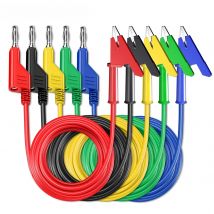 PEAKELECT P1037 5PCS 4mm Banana Plug To Alligator Clip Test Leads Kit Crocodile Clamps Multimeter Cable 1M Wire 1000V/15A