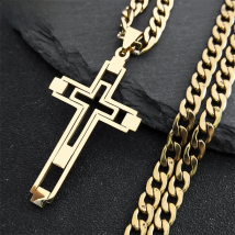 2024 Hip Hop Cross Stainless Steel Chain Necklaces Gold Color Long Pendant Necklace for Women/Men Jewelry collier homme N6055S05