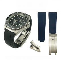 Curved End Metal Link Rubber Watchband 21 20mm Fit for Rolex Daytona GMT Slide lock Buckle Submariner Silicone Sport Watch Strap