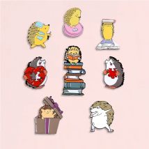 Cartoon Hedgehog Enamel Pins Heart Book Weigh Badge Brooch Denim Jean Clothes Cute Animal Jewelry Gift For Friends Kids
