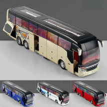1/50 Luxury Coach Bus Toy Car Diecast Miniature Model Pull Back Sound & Light Educational Collection Gift For Boy Children