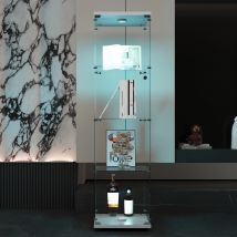 Anajqaqia Vetrina in vetro a 4 strati 16,7x14,3x64,7 pollici con illuminazione a LED, 1 anta e serratura, Bianco