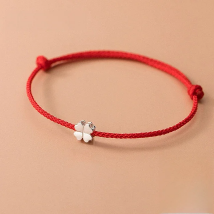 SOFTPIG Classic S925 Sterling Silver Flowers Red Rope Clover Adjustable Bracelet for Women Fine Jewelry Plant Accessories