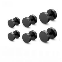 One Pair Black Stainless Steel Round Stud Earrings For Women Dumbbell Pierceing Earrings Men Punk Fashion Jewelry