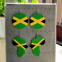 SOMEHOUR Jamaica Country Flag Print African Map Wooden Drop Earrings Trendy Loops Pendant Dangle Jewelry For Black Woman Gifts