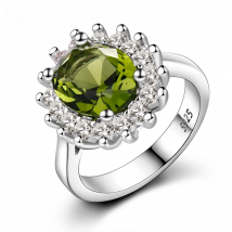 Shining Flower Silver Ring with Natural Peridot Stones Cubic Zircon Rings for Women Retro Luxury Wedding Engagement Jewelry Gift