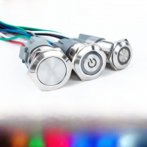 16 19 22mm With Wire Waterproof Metal Push Button Switch  LED Ring/Power Light Momentary Latching   5/12/24/220V silver1NO1NC