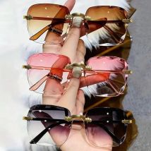 3PCS Square Rimless Sunglasses Women Luxury Brand Designer Summer Red Glasses Fashion Sun glasses For Men UV400 Shades Oculos