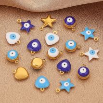 10pcs Stainless Steel Gold Pentagram Heart Round Evil Eye Charms Connector for DIY Jewelry Making Accessories Craft Wholesale