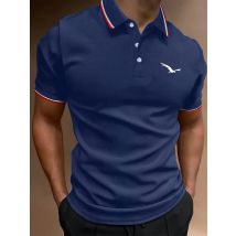 Men's 100 cotton summer casual fashion loose plus size bird pattern printed collar short sleeved polo shirt top travel outfit