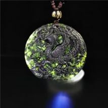 Certified Chinese Natural Black Green Jade Phoenix Pendant Necklace Fashion Charm Jewelry Accessories Sweater Chain Woman Gifts