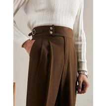 2025 Spring Fall Stylish Mens Trousers Naples Style Vintage Belt Buttoned Design Suit Trousers For Men Casual Solid Color Pants