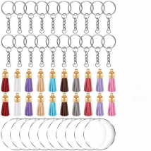 30Sets DIY Acrylic Clear Disc Personalized Keychain Transparent Blank Round Circle Tassel Key Chain Keyring Bag Pendant