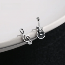 Elviragirl Asymmetric Treble Clef Guitar Stud Earrings Musical Note Earrings For Women Girls Music Lovers Gift