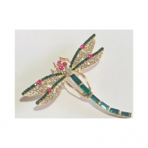 Vintage Art Style Green Crystal Dragonfly  Brooches for Women