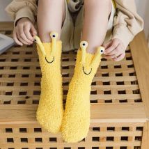 Baby girls winter coral plus velvet thickening socks warmer big eyes cold-proof Cartoon cute snail infant children princess sock