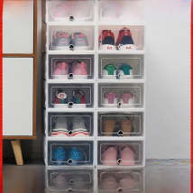 6Packs Transparent Shoe Box Shoes Organizers Plastic Thickened Foldable Dustproof Storage Box Stackable Combined Shoe Cabinet